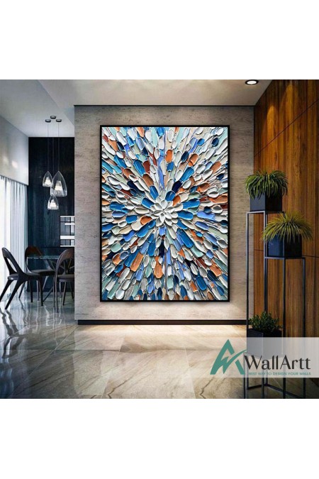 Orange Blue Abstract 3D Heavy Textured Partial Oil Painting